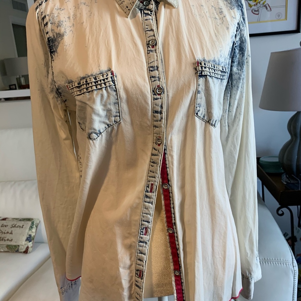 Soft as butter denim button down with pink accents